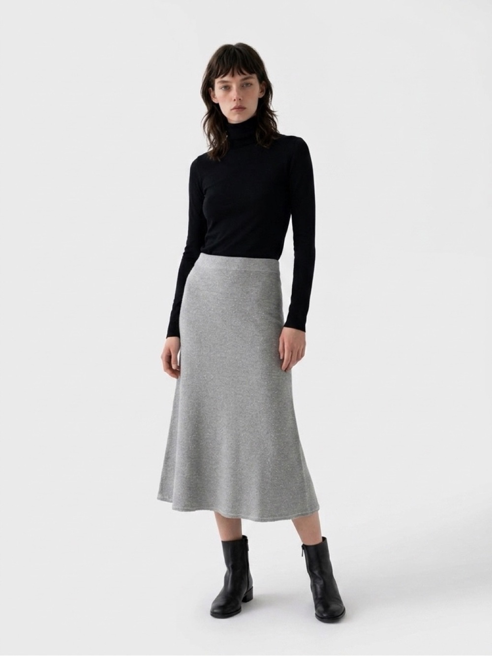 NWOT Zara Beaded Knit MIDI Skirt in Grey 100% Cotton Sz. Small